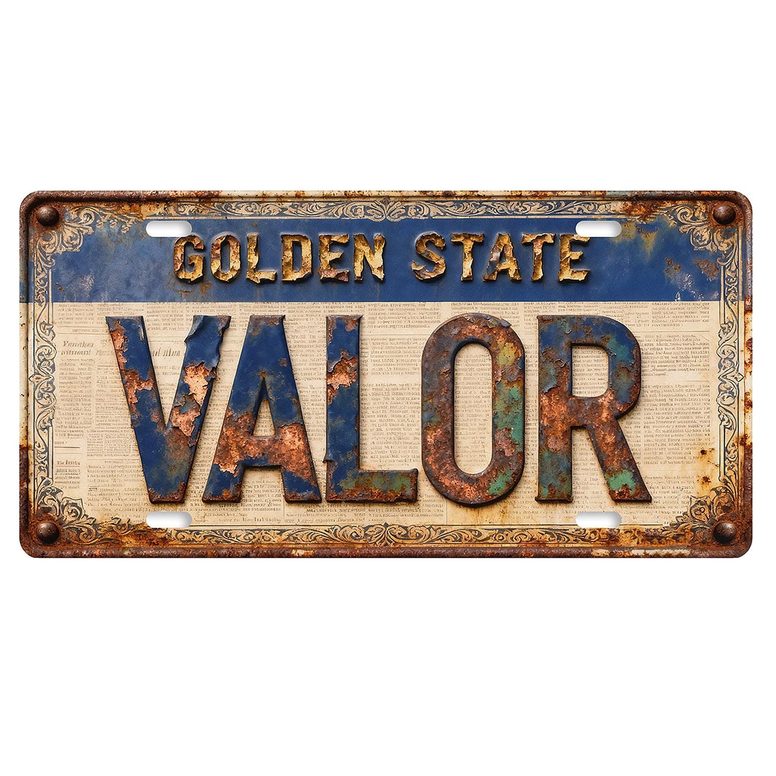 Rustic "Golden State Valor" Metal Sign, Retro Style