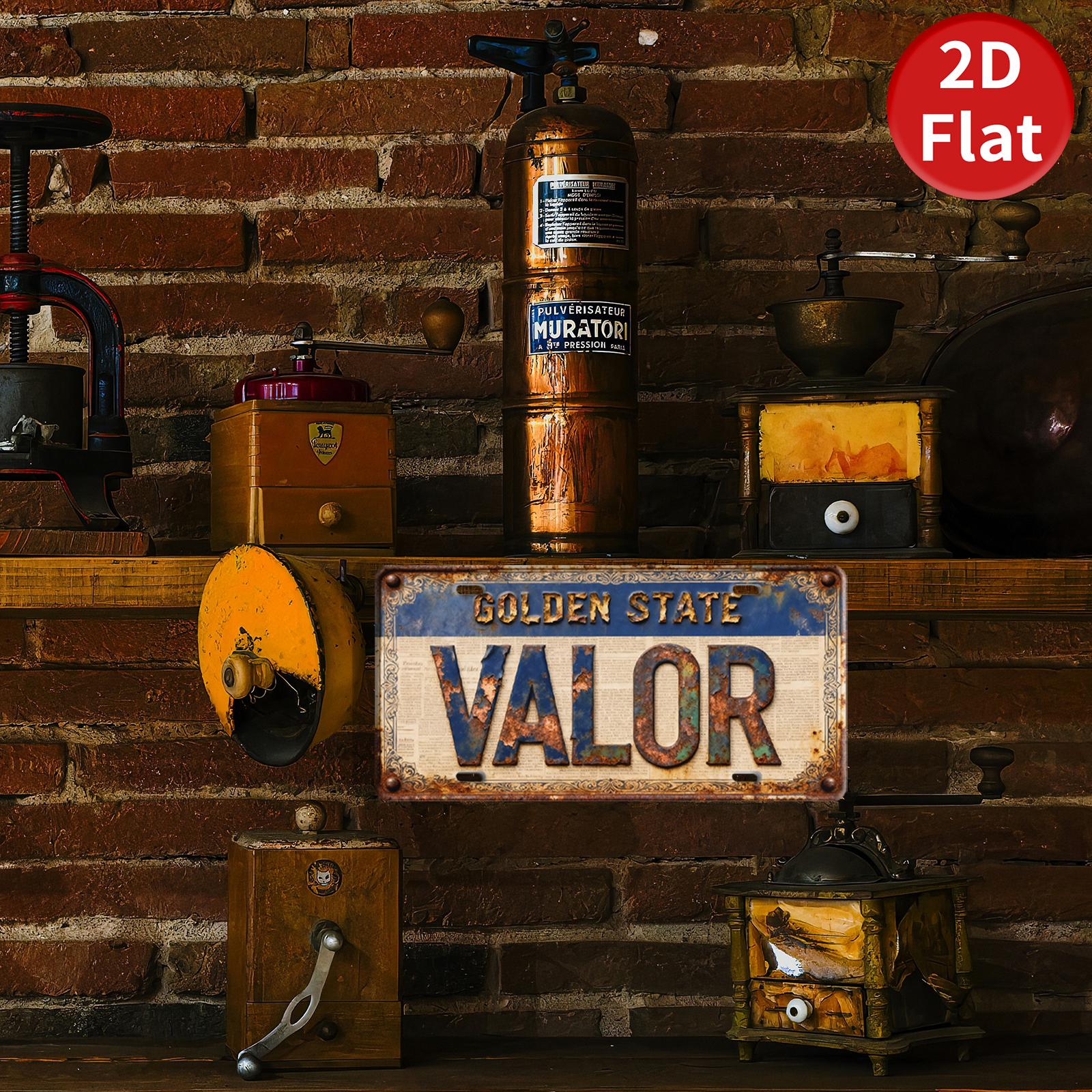 Rustic "Golden State Valor" Metal Sign, Retro Style