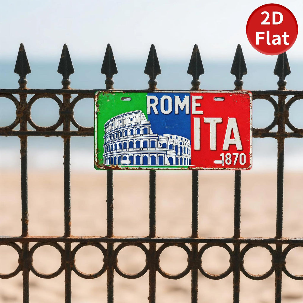 Retro Rome Colosseum Metal License Plate Sign