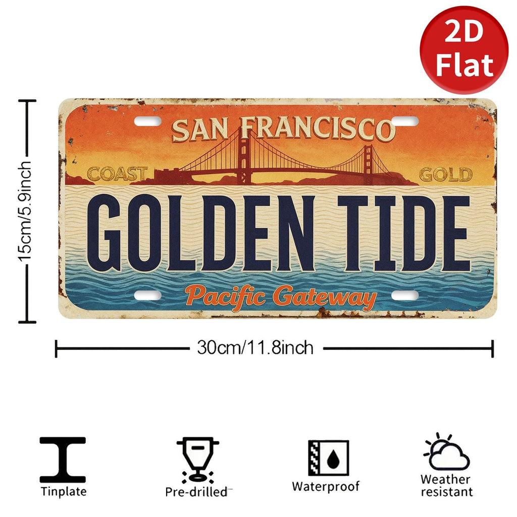 Vintage San Francisco License Plate Sign: Golden Tide, Golden Gate Bridge Art