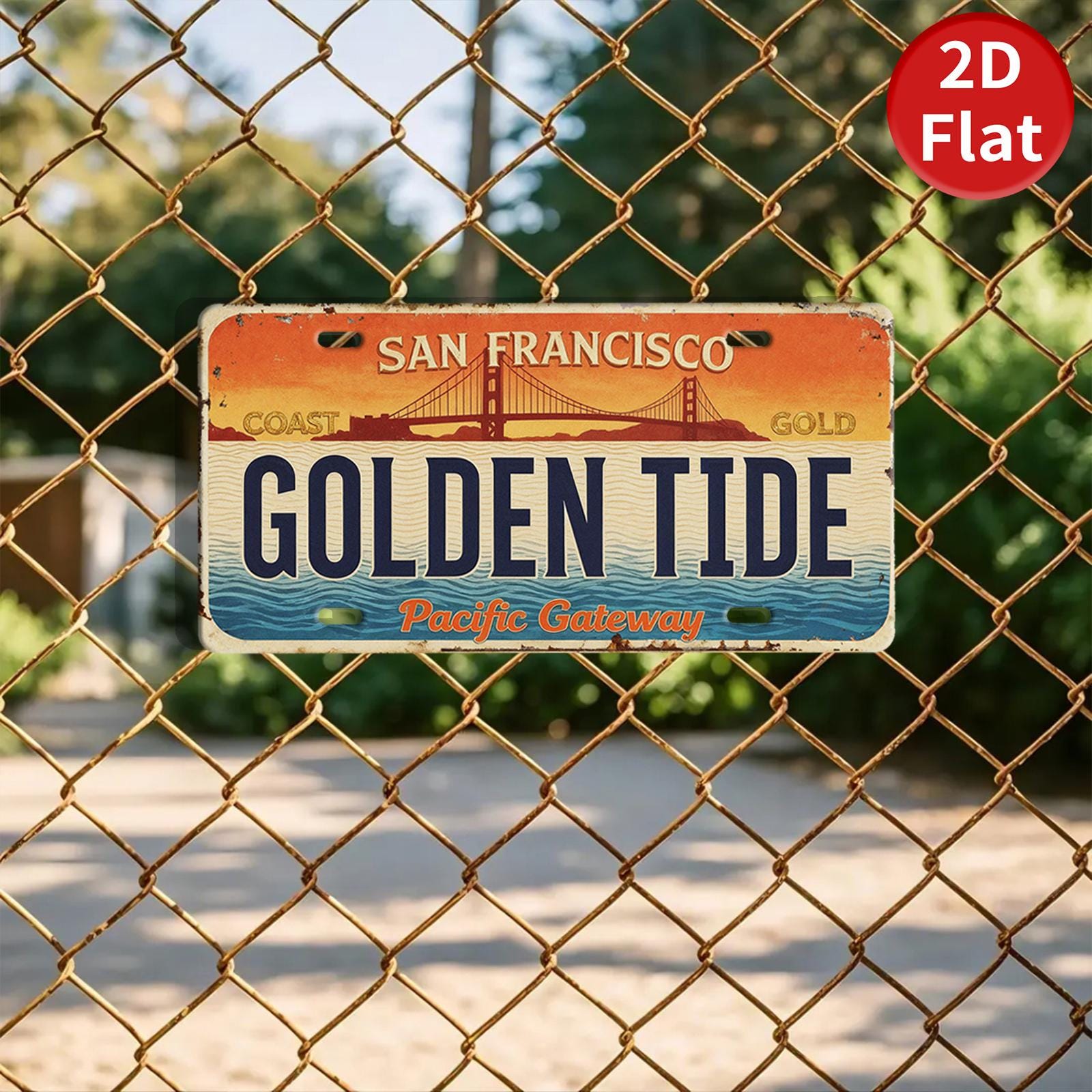 Vintage San Francisco License Plate Sign: Golden Tide, Golden Gate Bridge Art