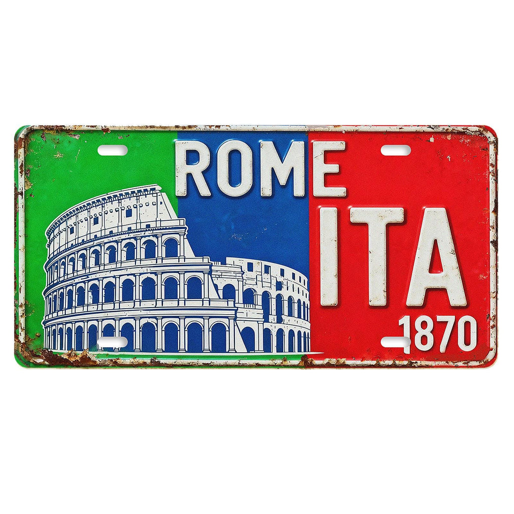Retro Rome Colosseum Metal License Plate Sign