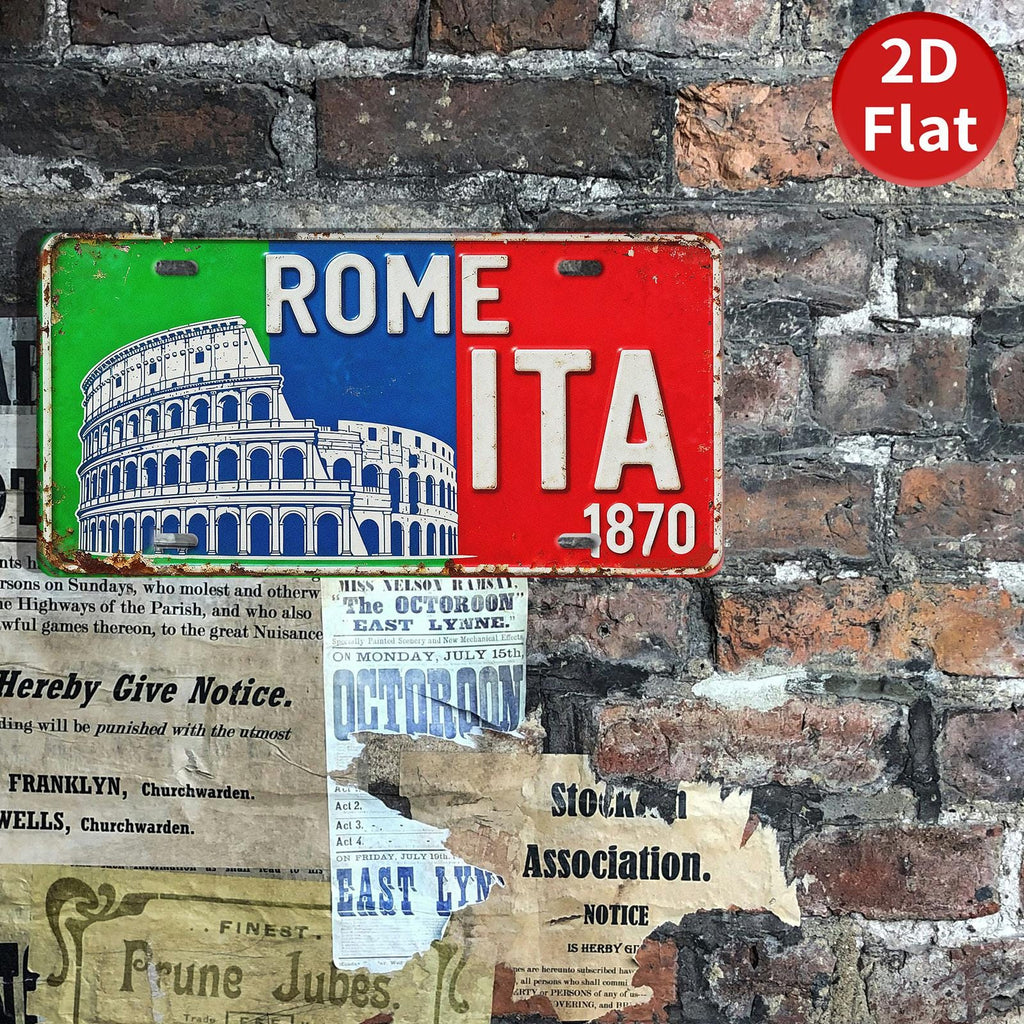 Retro Rome Colosseum Metal License Plate Sign