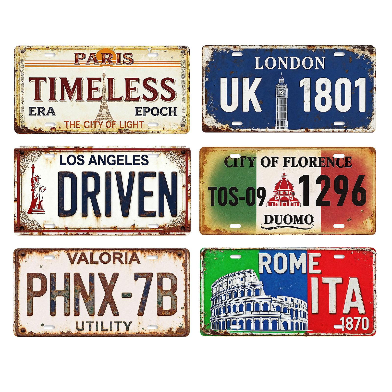 Vintage License Plate Metal Sign: Paris, London, Rome Decor (6x12 Inch)