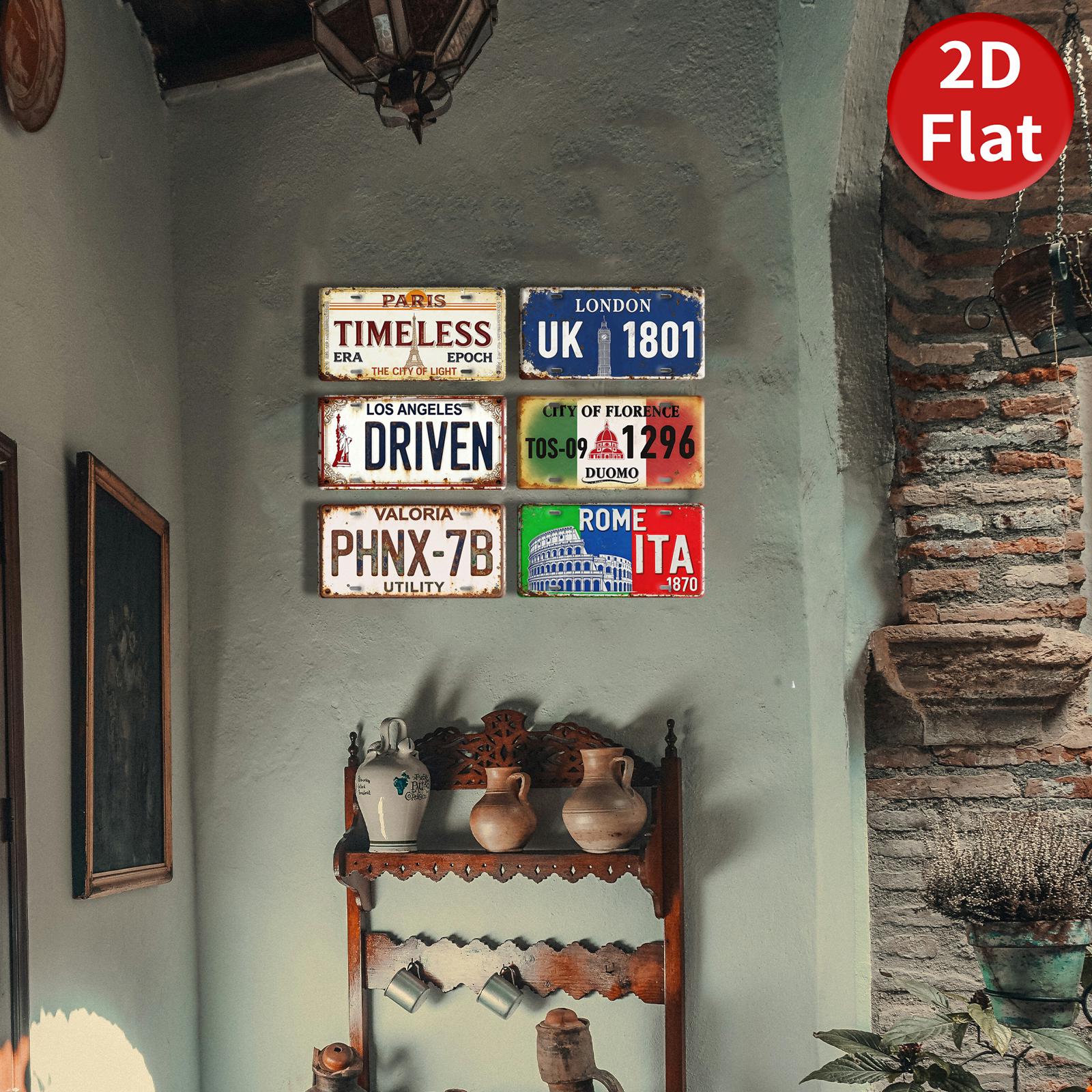 Vintage License Plate Metal Sign: Paris, London, Rome Decor (6x12 Inch)