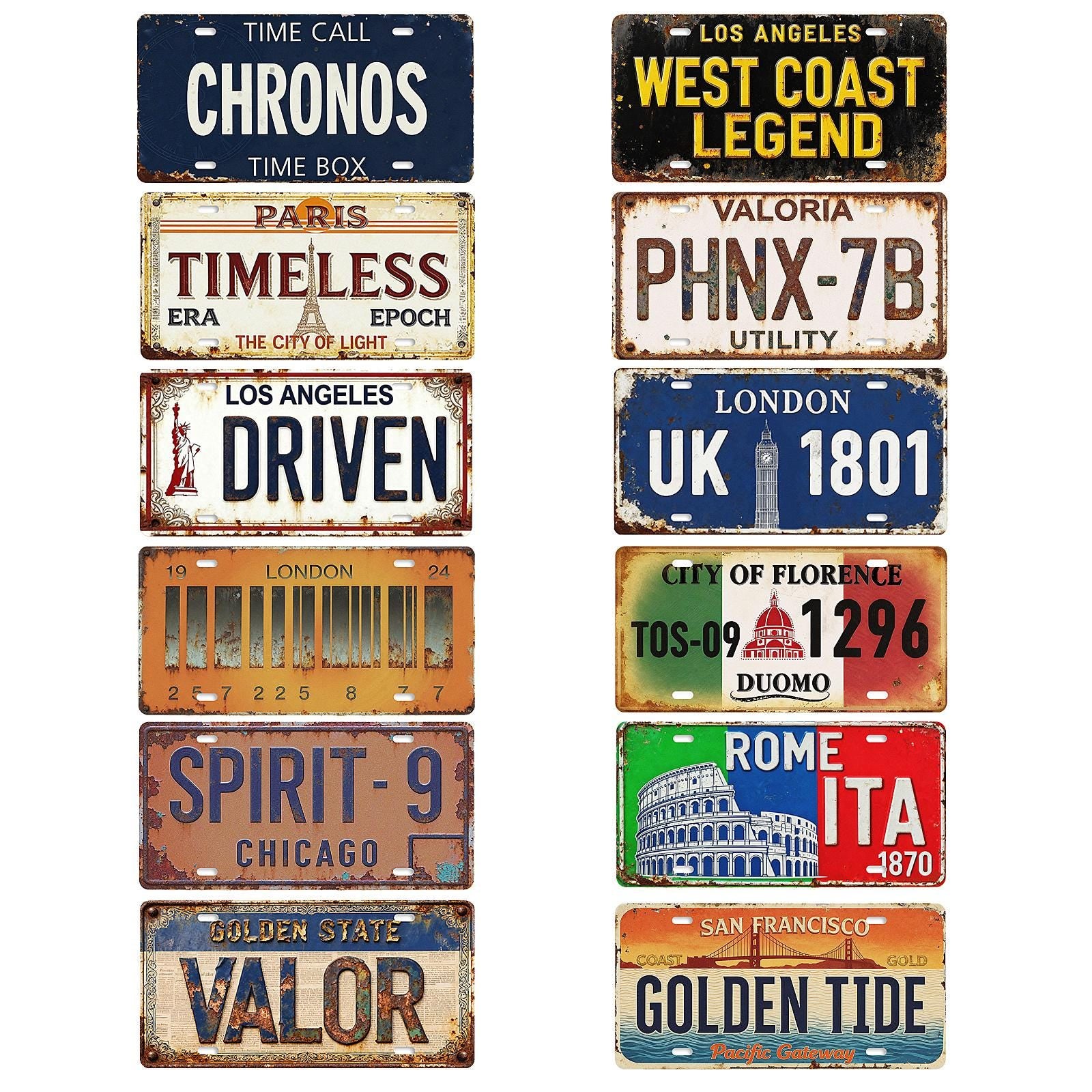 Vintage Style License Plate Stickers, Multi-Color Car Tags