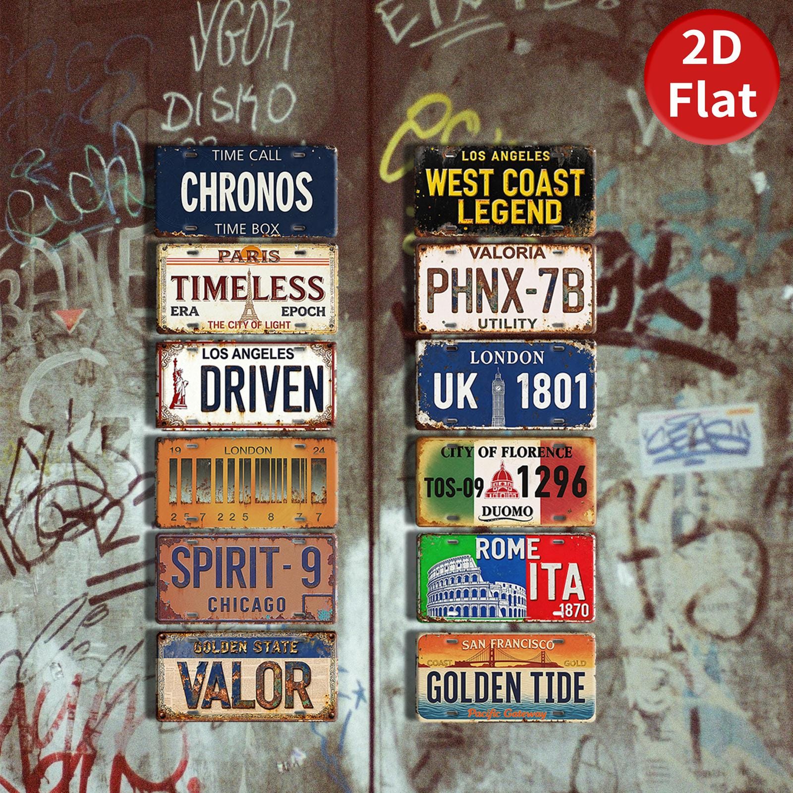 Vintage Style License Plate Stickers, Multi-Color Car Tags