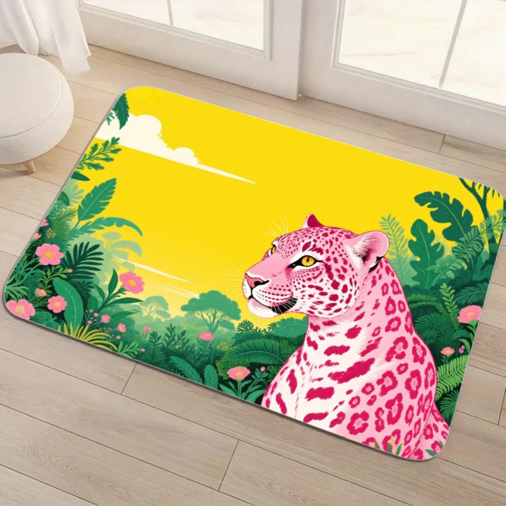 Pink Leopard Jungle Door Mat | Tropical Floral Non-Slip Rug