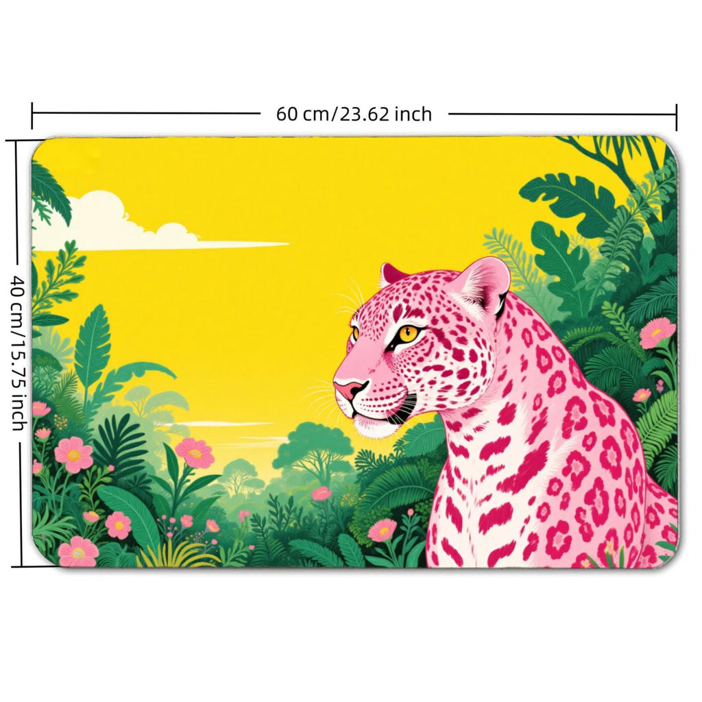 Pink Leopard Jungle Door Mat | Tropical Floral Non-Slip Rug