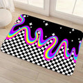 Neon Rainbow Drip Checkerboard Doormat – Non-Slip Entry Rug