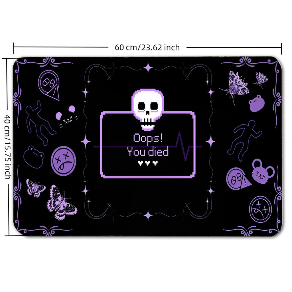 Oops! You Died Skull Doormat – Black & Purple Gaming Rug