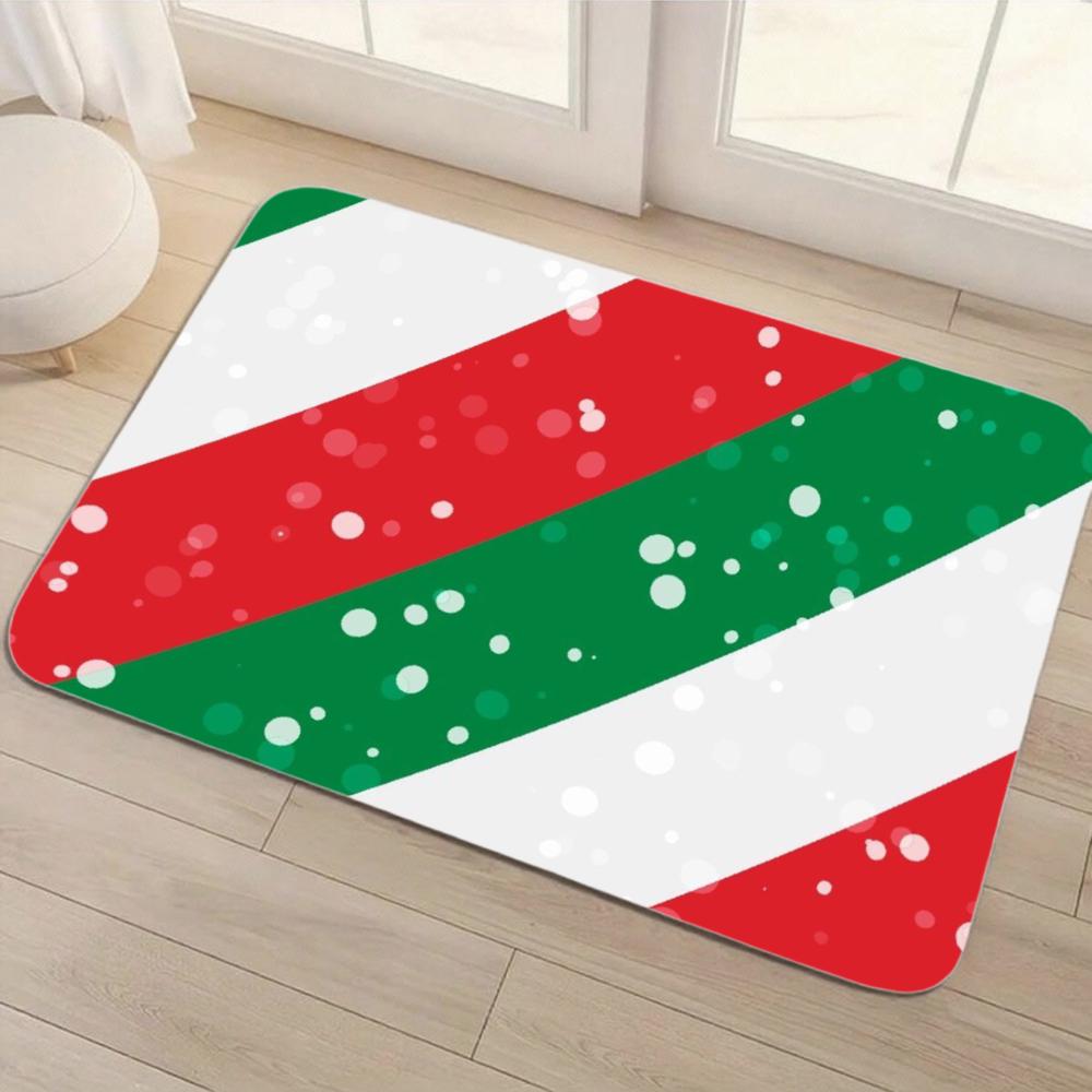 Candy Stripe Christmas Floor Mat – Red Green Holiday Rug, Non-Slip