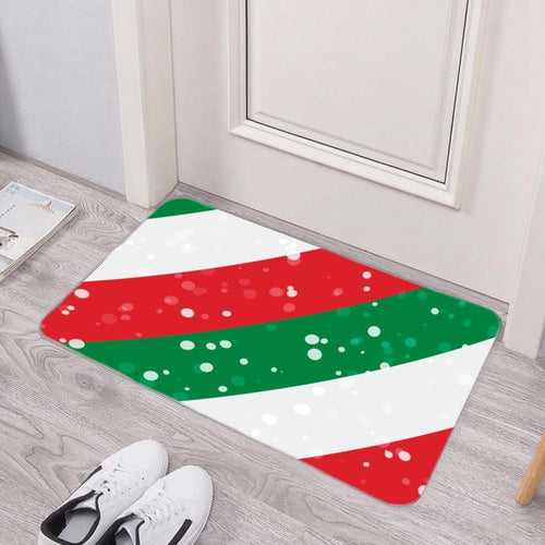 Candy Stripe Christmas Floor Mat – Red Green Holiday Rug, Non-Slip