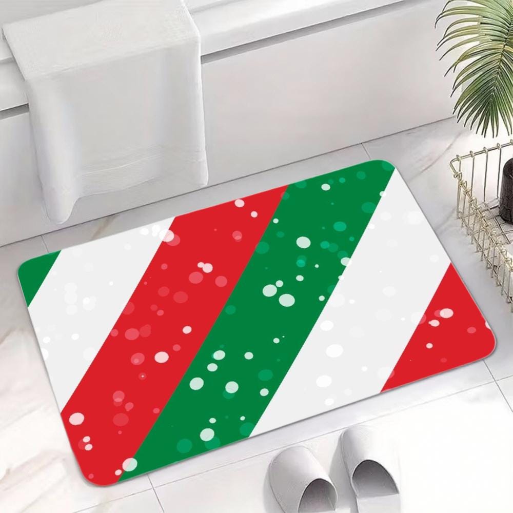 Candy Stripe Christmas Floor Mat – Red Green Holiday Rug, Non-Slip
