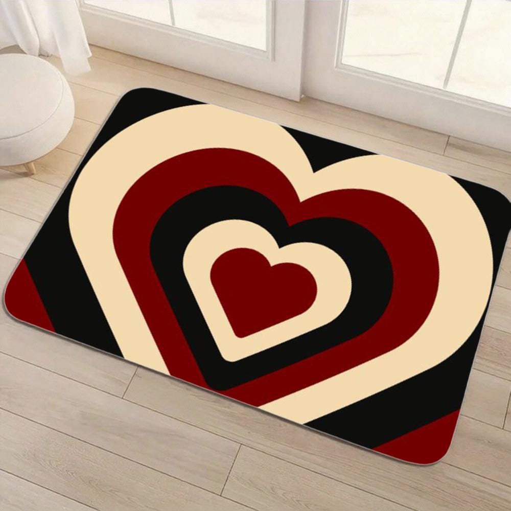 Retro Layered Heart Floor Mat – Non-Slip Diatom Mud Rug