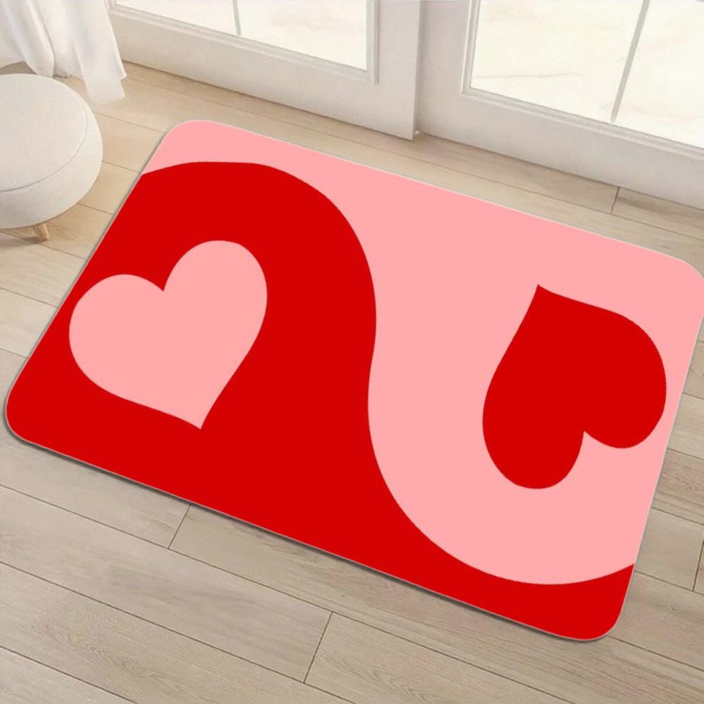 Heart Doormat – Pink & Red Absorbent Entryway Rug (60x40cm)