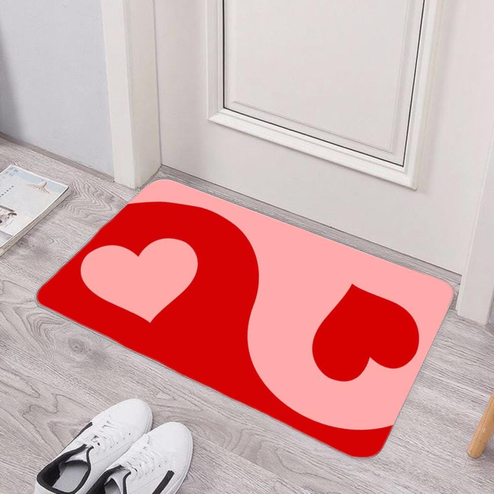 Heart Doormat – Pink & Red Absorbent Entryway Rug (60x40cm)