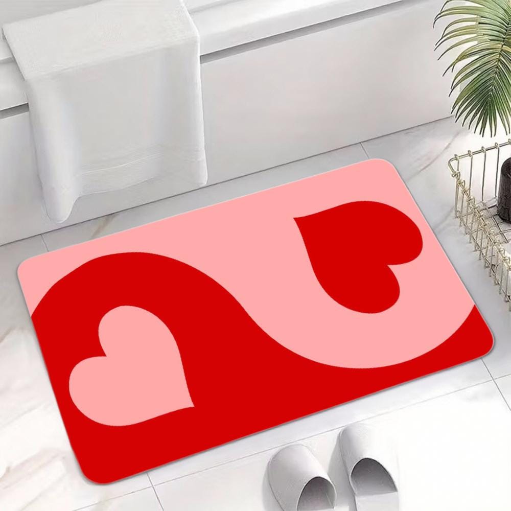 Heart Doormat – Pink & Red Absorbent Entryway Rug (60x40cm)