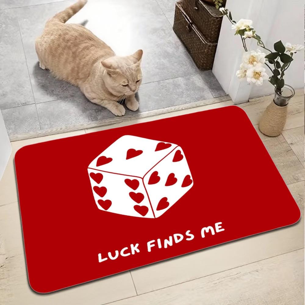 Red Dice Rug – "Luck Finds Me" Non-Slip Entryway Mat