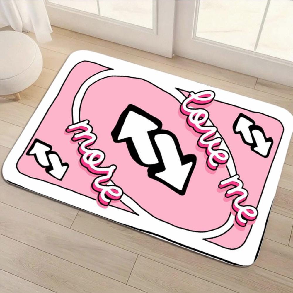 Pink 'Love Me' Graphic Floor Mat – Non-Slip Entryway Rug