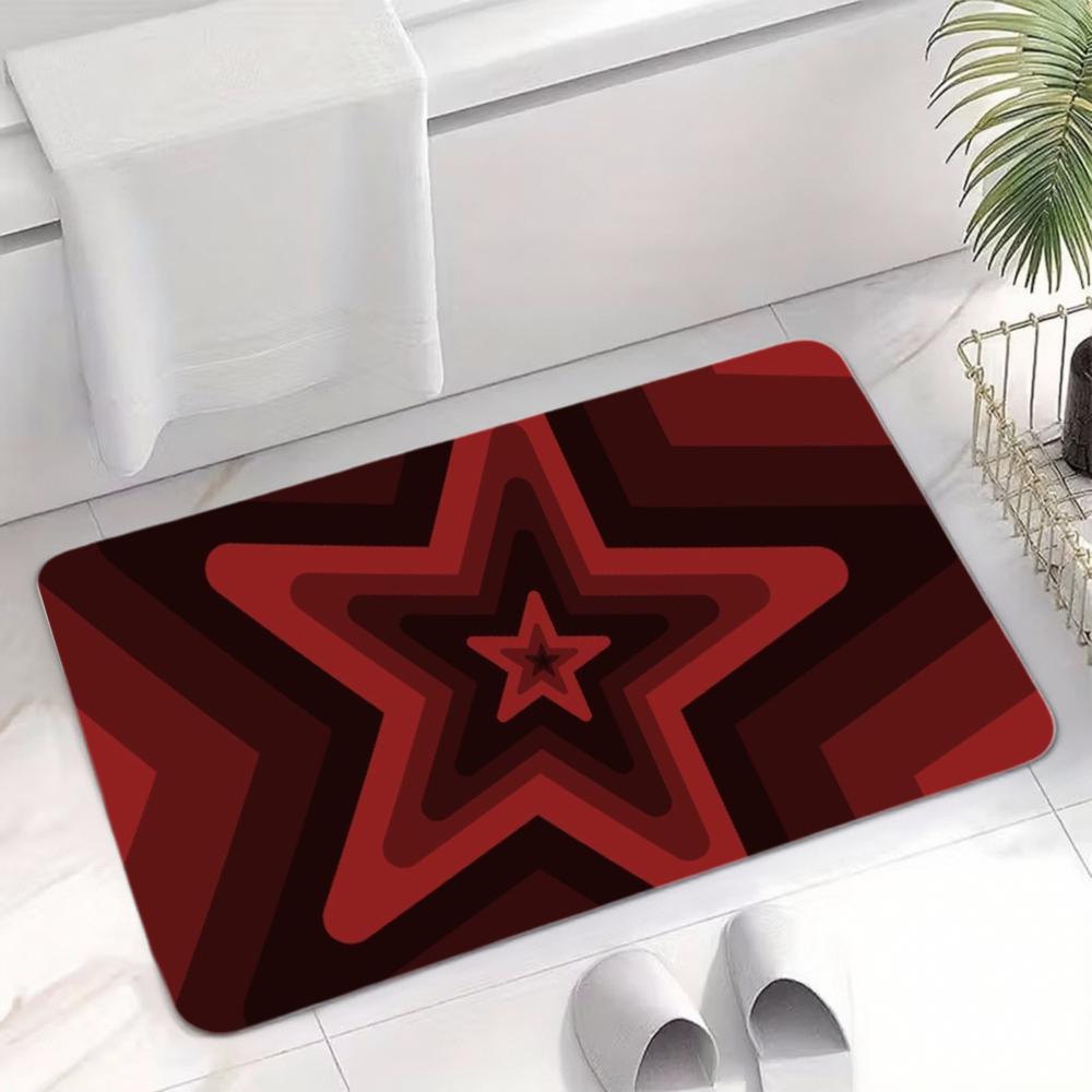Retro Roter Stern Optische Illusion Fußmatte | Rutschfeste geometrische Türmatte