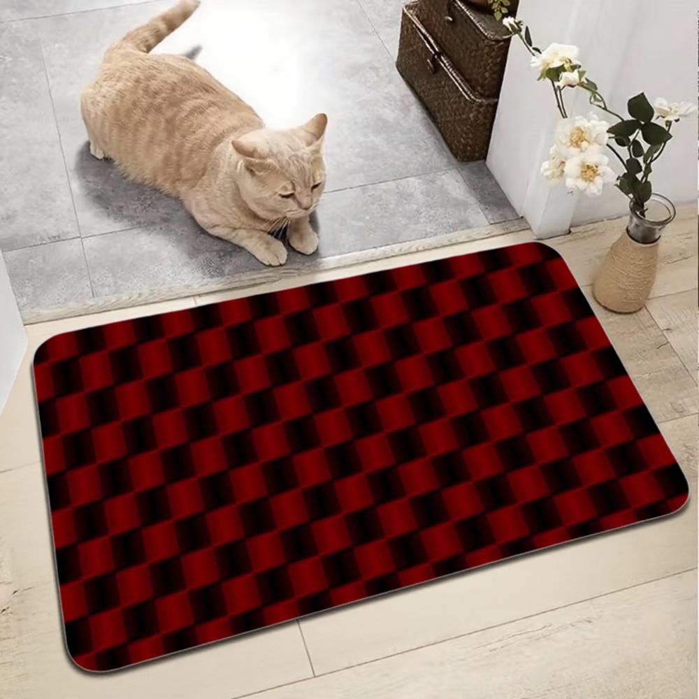 Red Black Checkered Floor Mat – Modern Optical Illusion Doormat (60x40 cm)