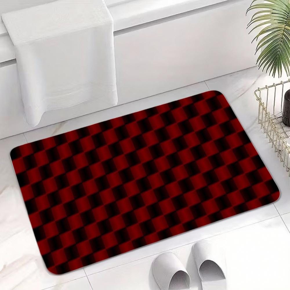 Red Black Checkered Floor Mat – Modern Optical Illusion Doormat (60x40 cm)