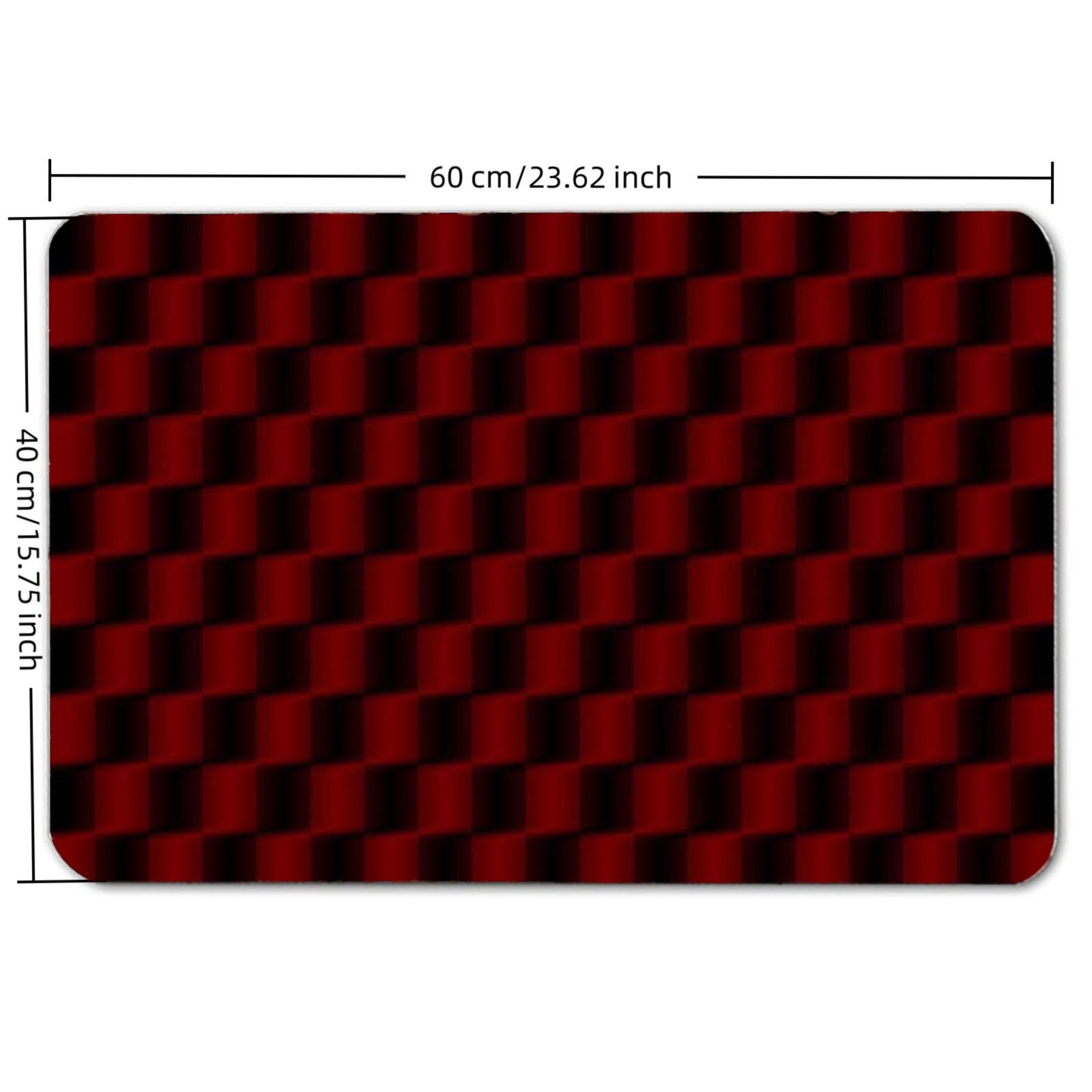 Red Black Checkered Floor Mat – Modern Optical Illusion Doormat (60x40 cm)