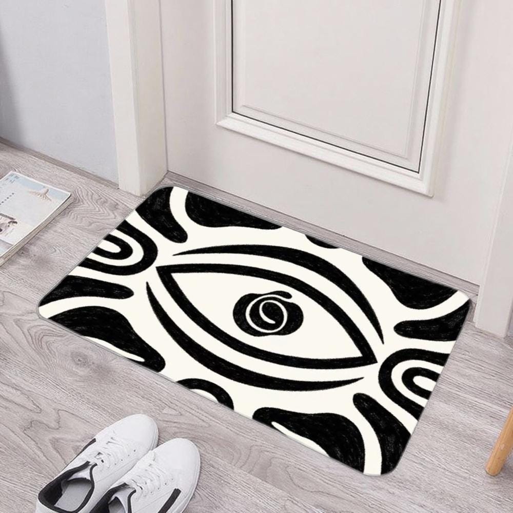 Abstract Eye Floor Mat – Black and White Boho Decor Rug