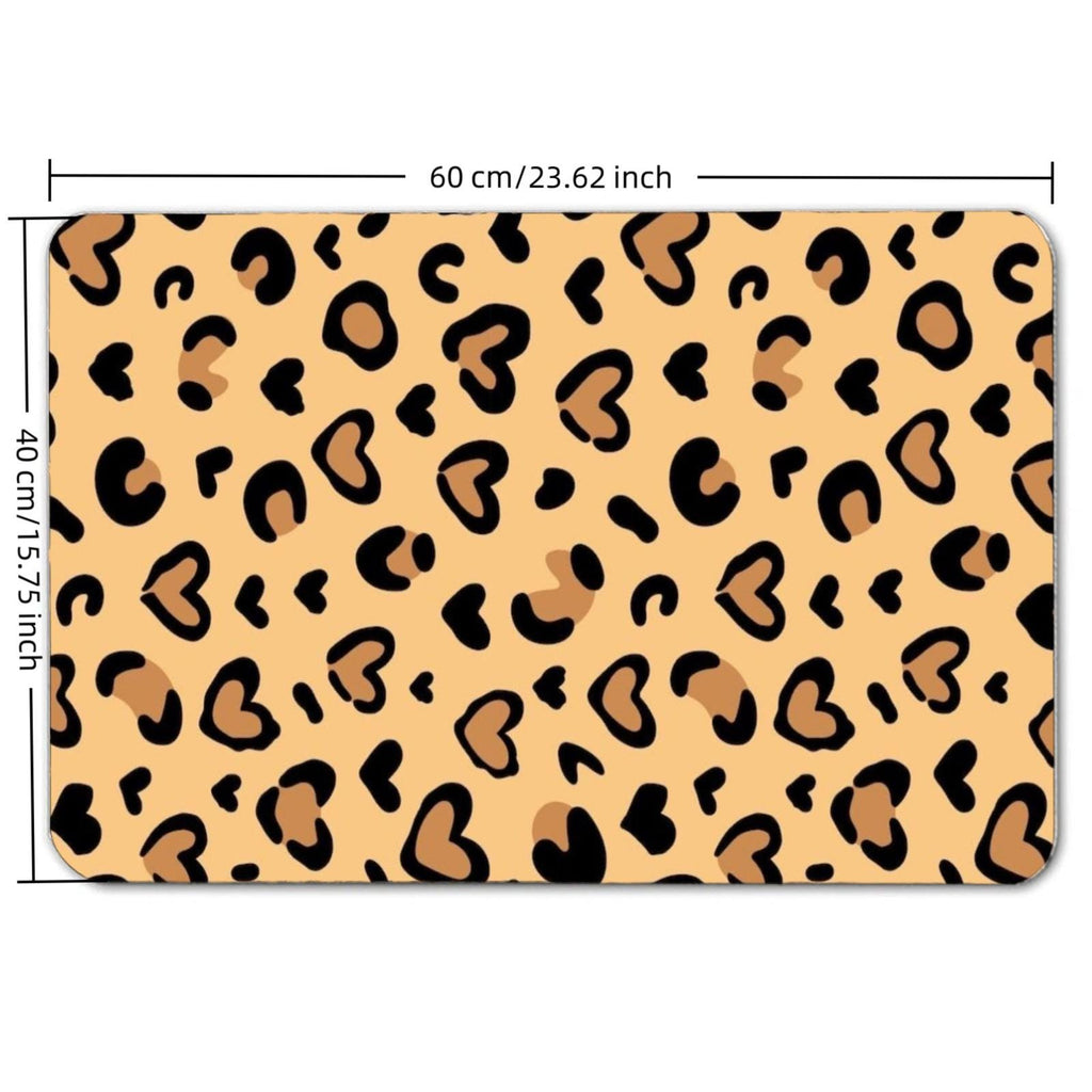 Leopard Heart Print Floor Mat – Non-Slip Beige Animal Rug