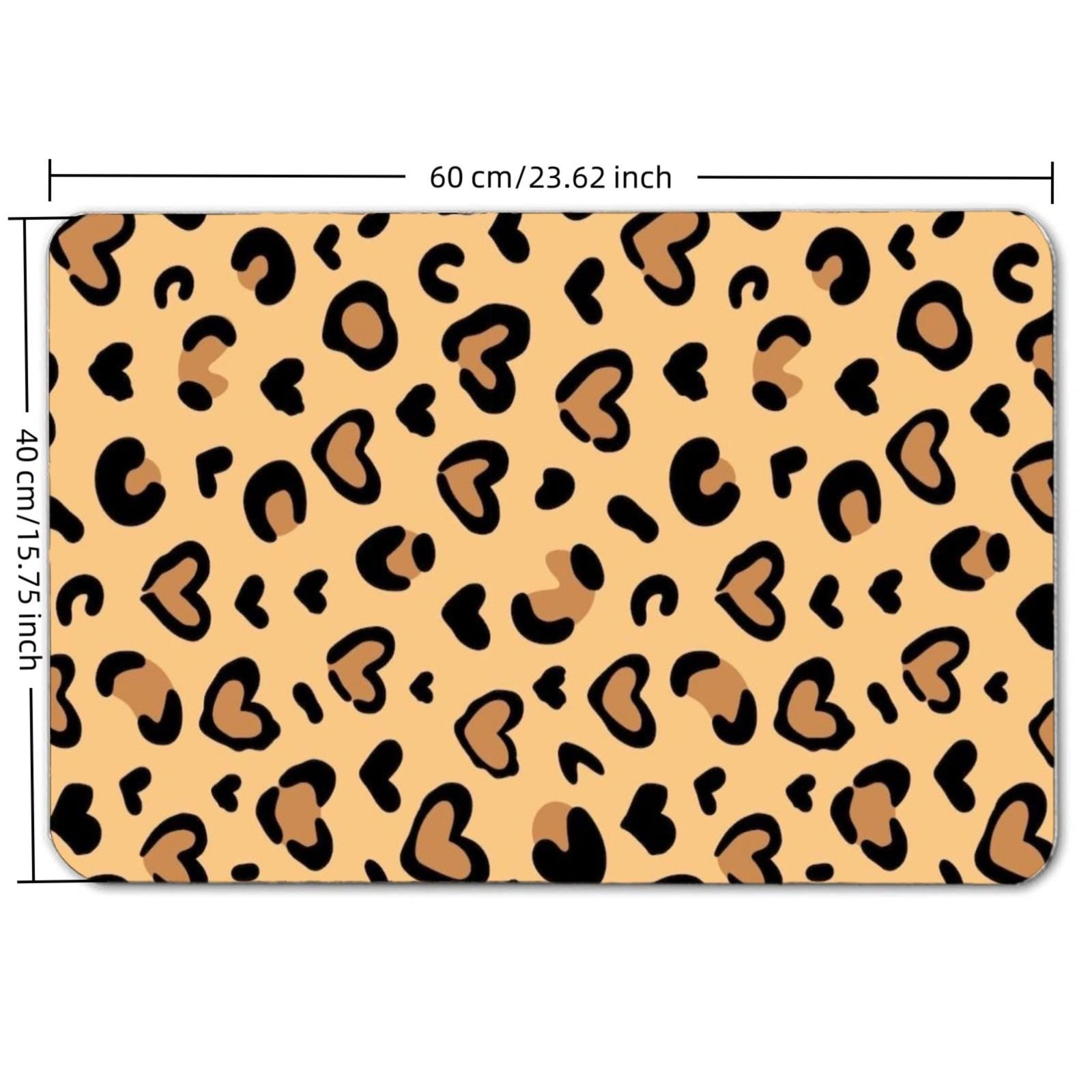 Leopard Heart Print Floor Mat – Non-Slip Beige Animal Rug