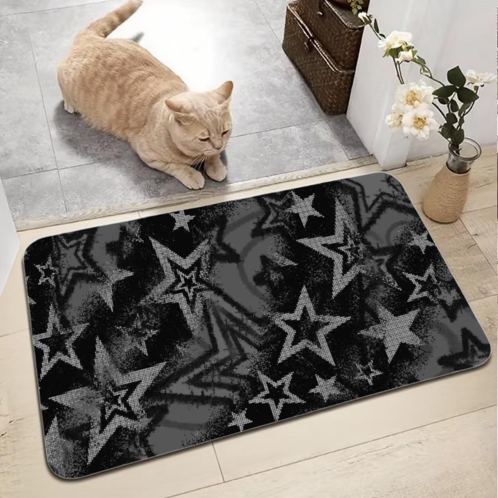 Grunge Black Star Floor Mat – Distressed Gothic Home Decor