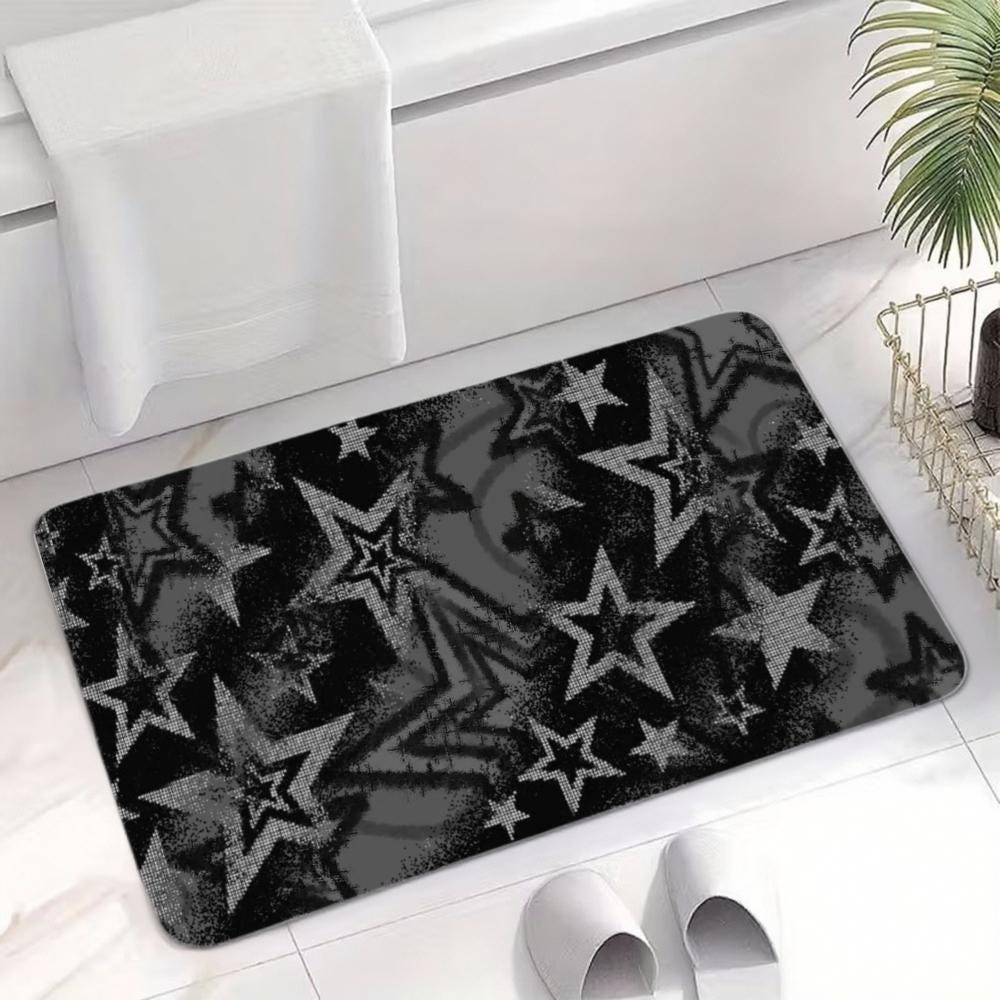 Grunge Black Star Floor Mat – Distressed Gothic Home Decor
