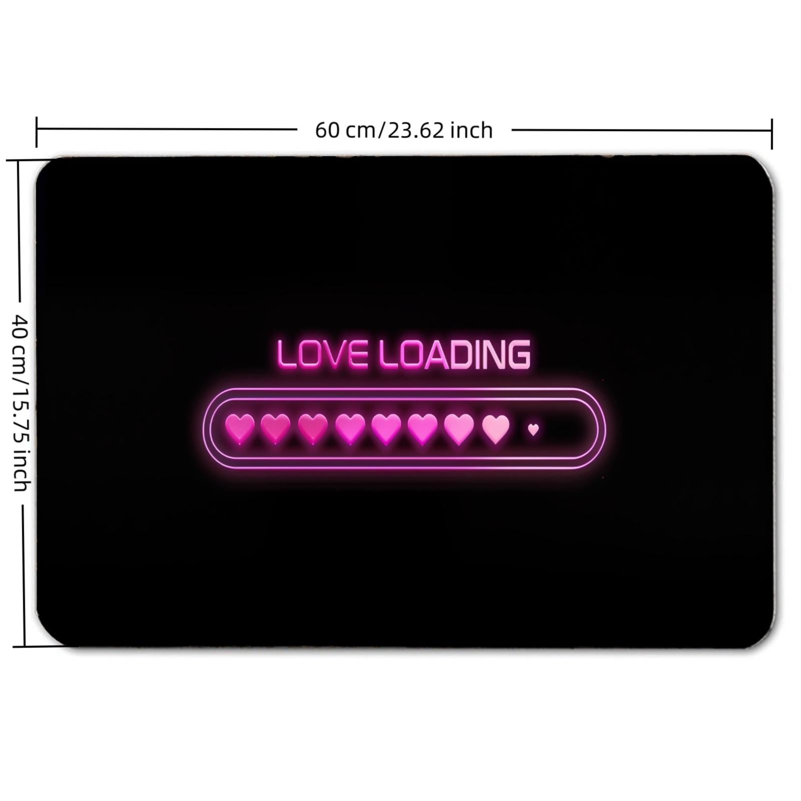 Love Loading Doormat – Pink Neon Heart Progress Bar, Non-Slip Entryway Rug