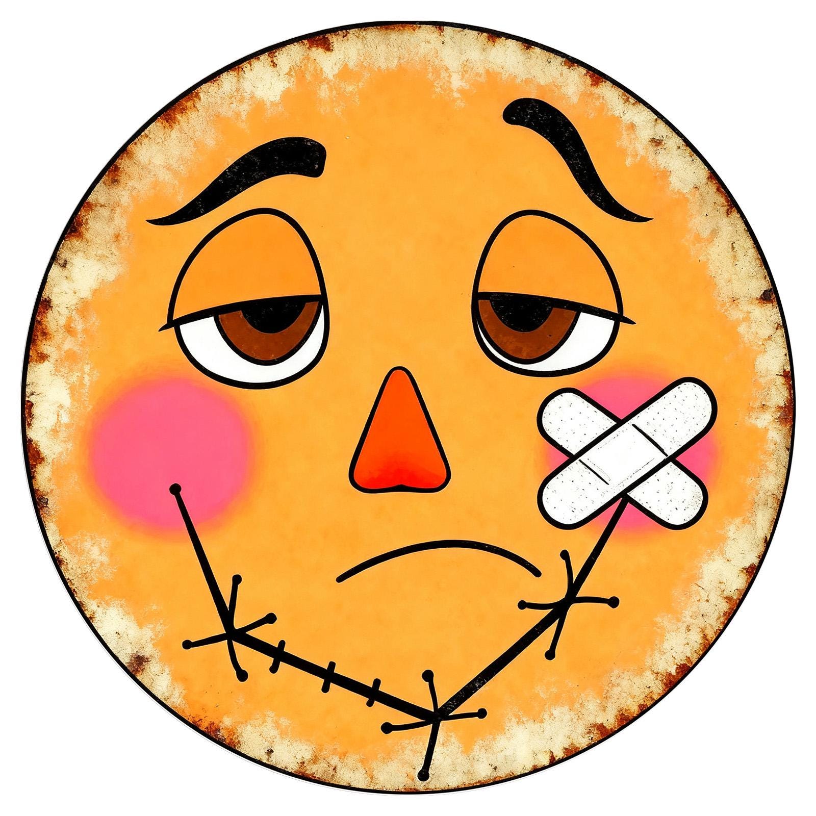 Pumpkin Face Metal Sign - Stitched Mouth, Bandage - Halloween Decor