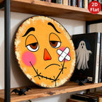 Enseigne métallique Tête de citrouille | Bouche cousue, pansement | Décoration d'Halloween