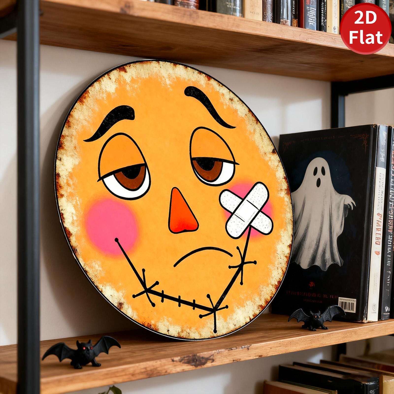 Pumpkin Face Metal Sign - Stitched Mouth, Bandage - Halloween Decor