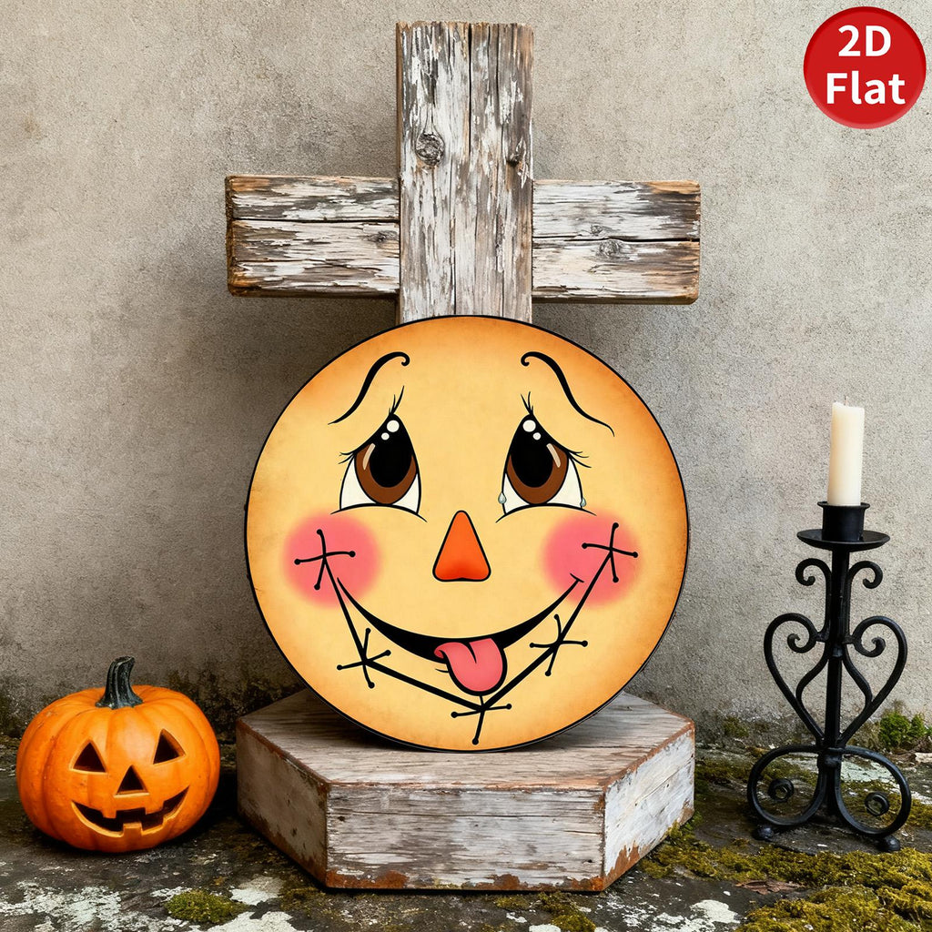Rustic Pumpkin Scarecrow Metal Sign - Fall Halloween Decor