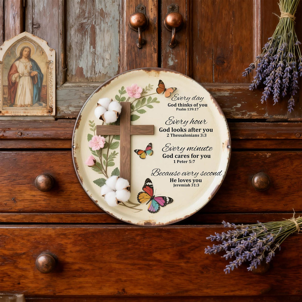 Metal Sign God Cares Scripture Cross - Christian Wall Decor Psalm 139 Philippians Faith Gift