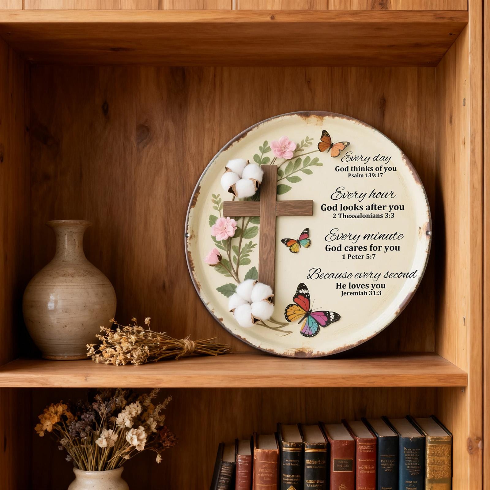 Metal Sign God Cares Scripture Cross - Christian Wall Decor Psalm 139 Philippians Faith Gift