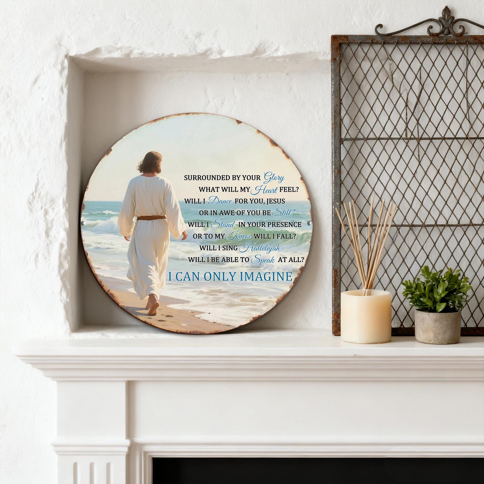 Metal Sign 'I Can Only Imagine' Jesus Walking - Inspirational Christian Wall Decor, Faith Gift