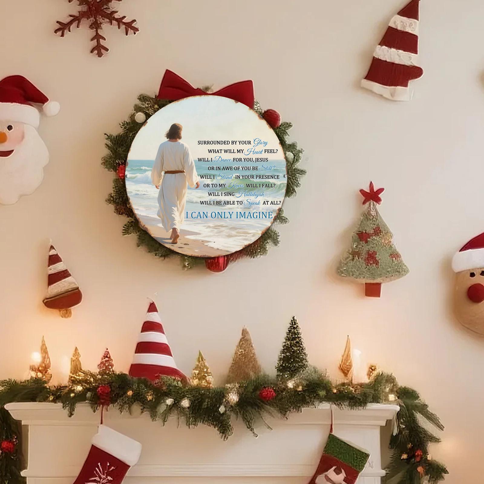 Metal Sign 'I Can Only Imagine' Jesus Walking - Inspirational Christian Wall Decor, Faith Gift