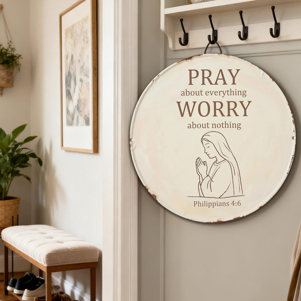 Rustic Metal Sign – Philippians 4:6 Christian Wall Decor