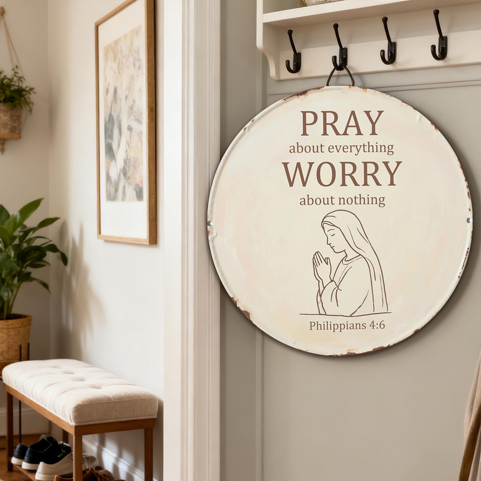 Rustic Metal Sign – Philippians 4:6 Christian Wall Decor