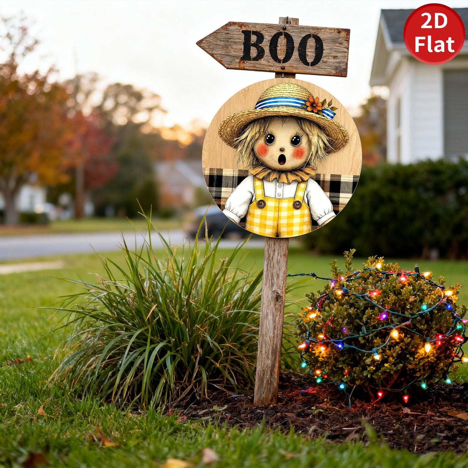 Scarecrow Metal Tin Sign, Farmhouse Fall Harvest Decor (8x8 inch)