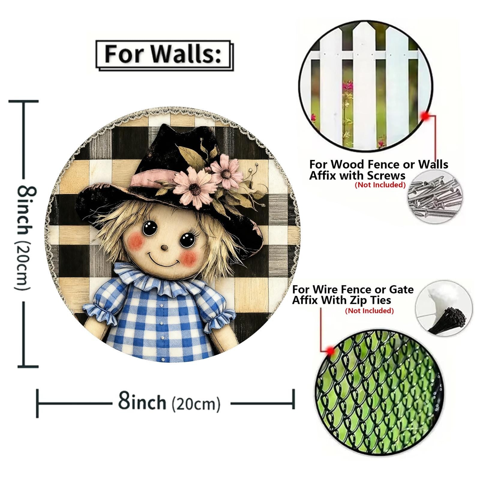 Rag Doll Metal Tin Sign, Blue Checkered Farmhouse Wall Art