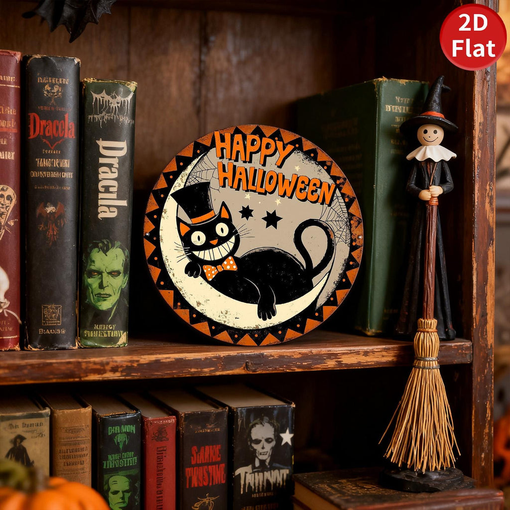 Vintage Halloween Blechschild, Schwarze Katze Kunst, Gruselige Heimdekoration