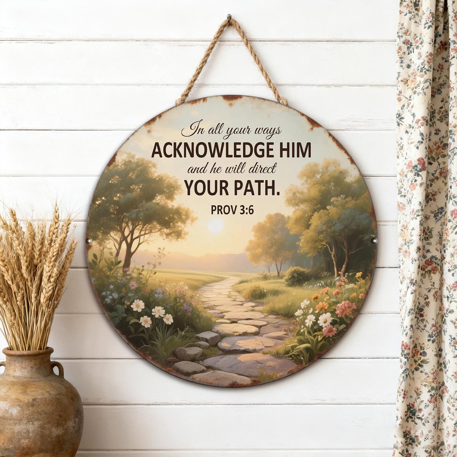 Metal Sign Proverbs 3:6 - Acknowledge Him Rustic Christian Wall Decor, Faith Gift