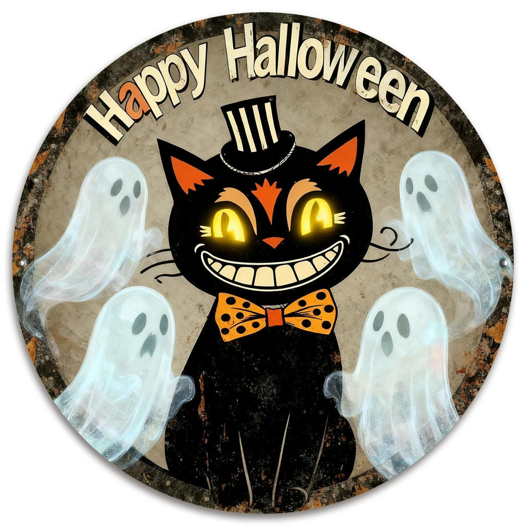 Halloween Metal Tin Sign, Black Cat, Ghosts, Party Decor