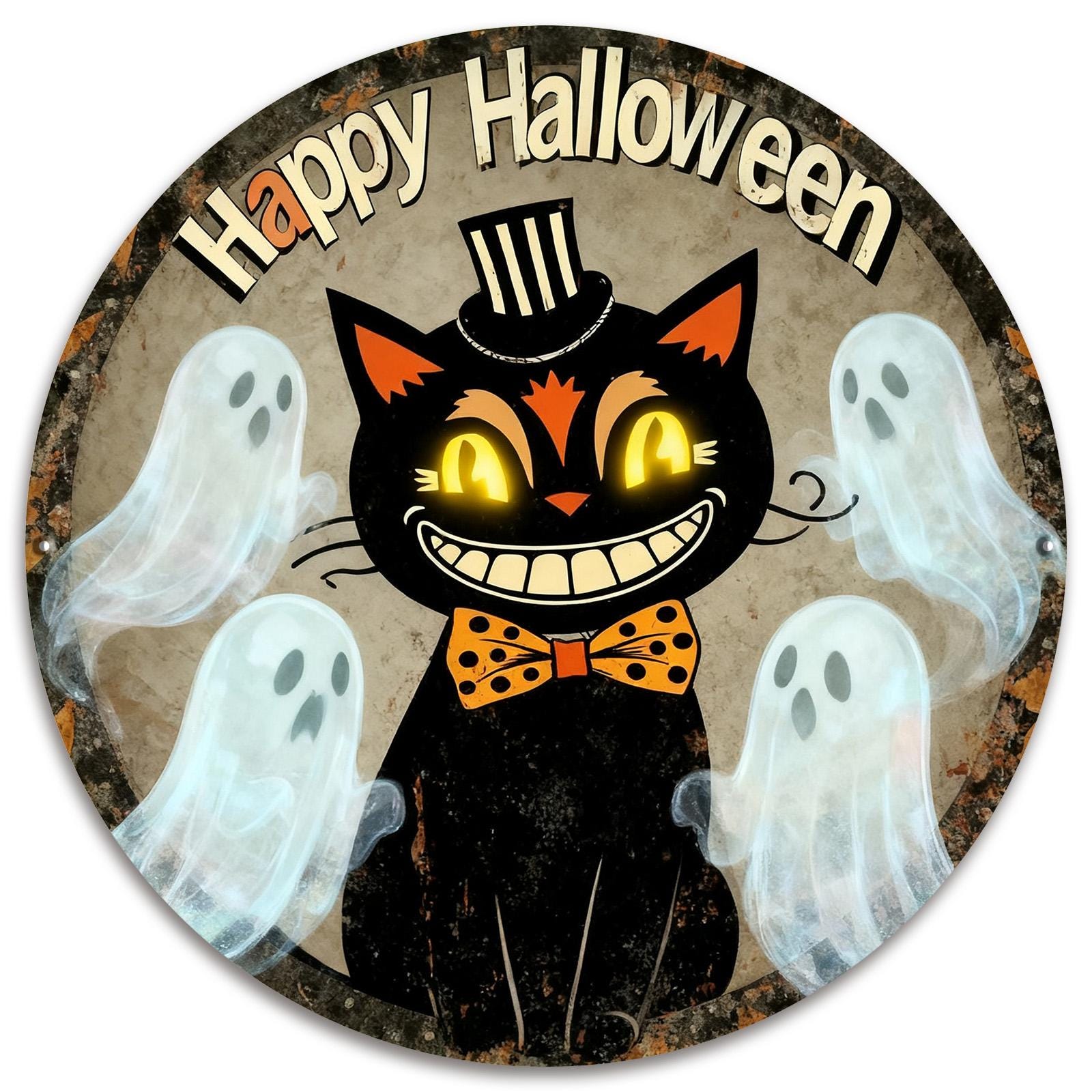 Halloween Metal Tin Sign, Black Cat, Ghosts, Party Decor